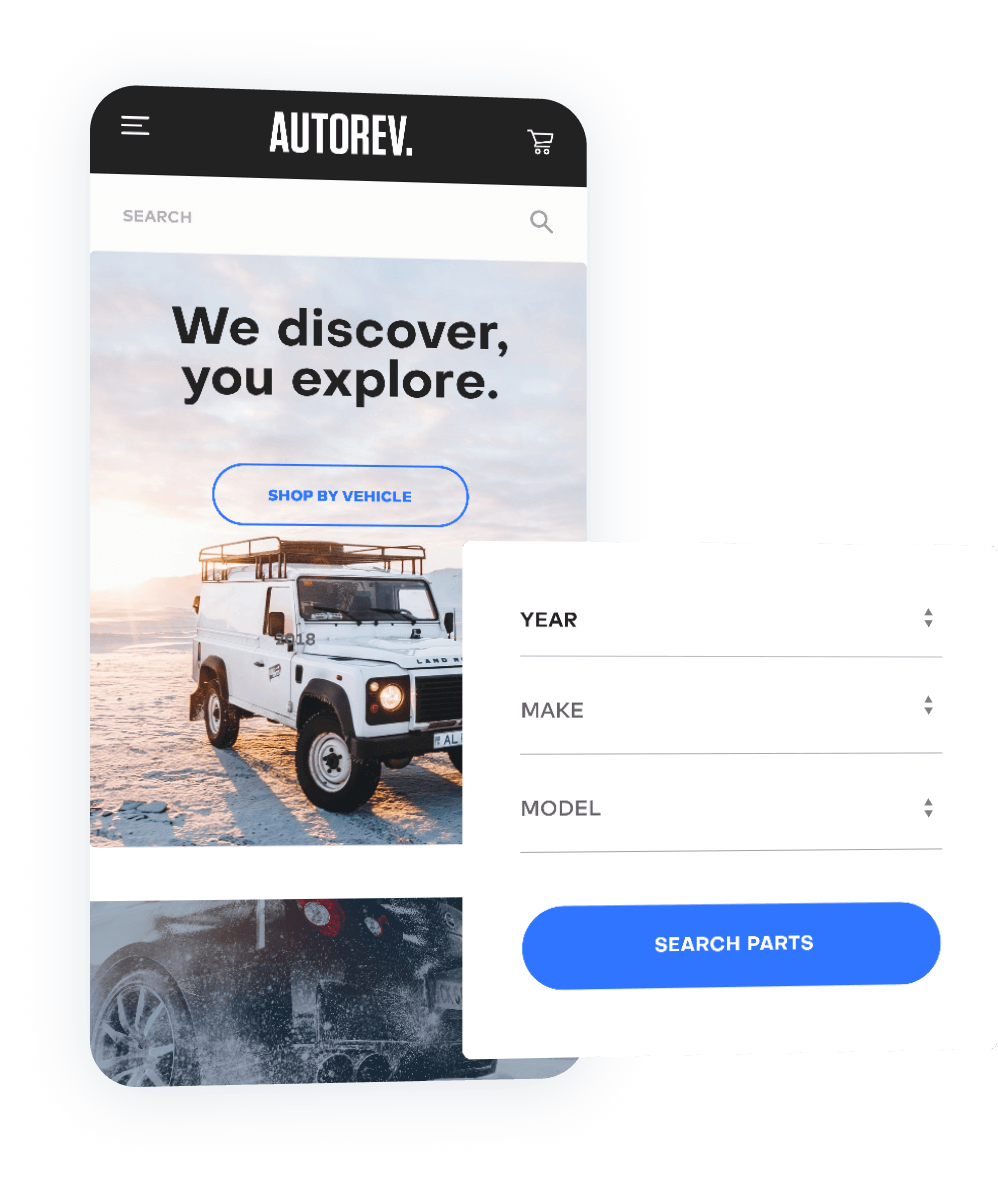 Screenshot of a mobie auto website with year/make/model dialog box.