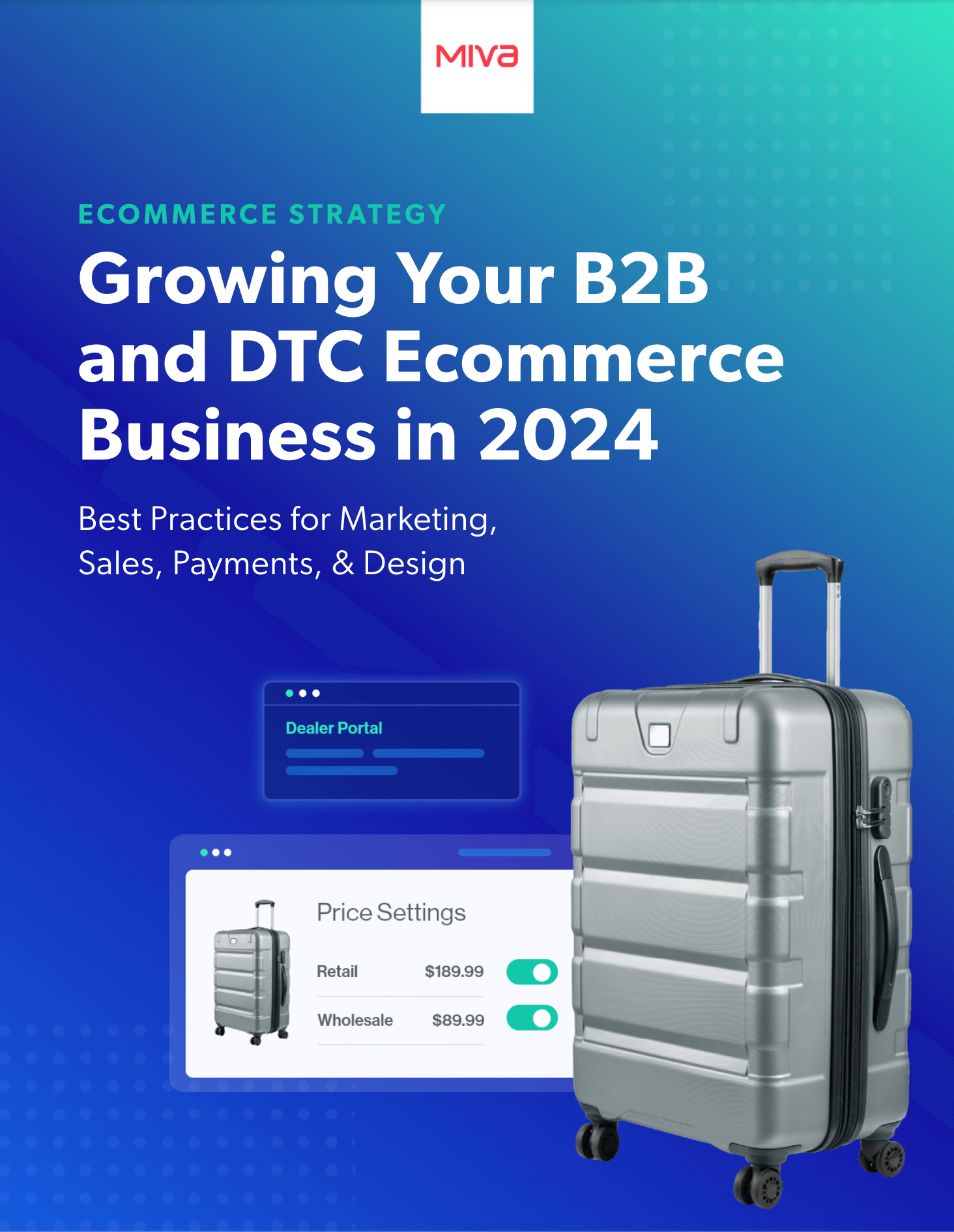 Image of some luggage with price settings and the words Growing Your B2B and DTC Ecommerce Business in 2024.